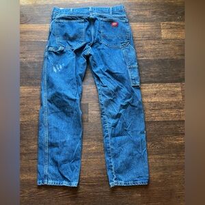 Men's Dickies Jeans Blue Distressed Painter 34x30 Workwear Street THRASHED City